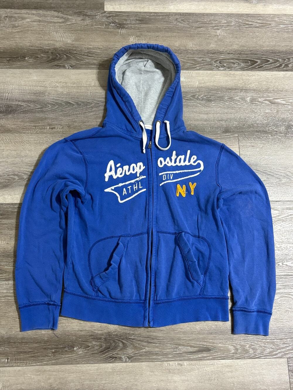 Vintage Aeropostale Spellout Blue Thermal Lined Hoodie Zip Up Hoodie Mens Medium
